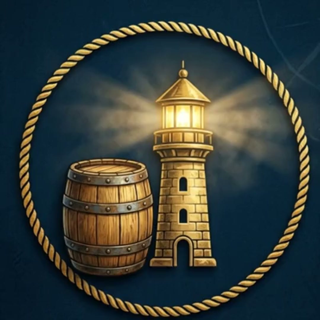 The Barrel & Beacon crest, lit.